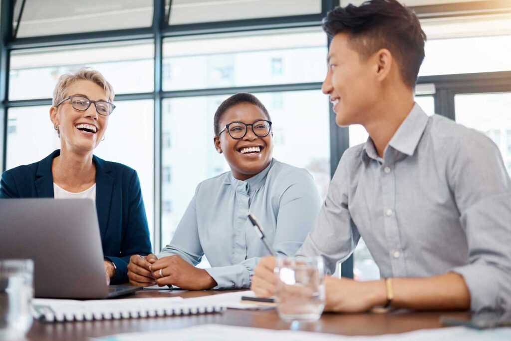 global-business-laughing-and-teamwork-meeting-in